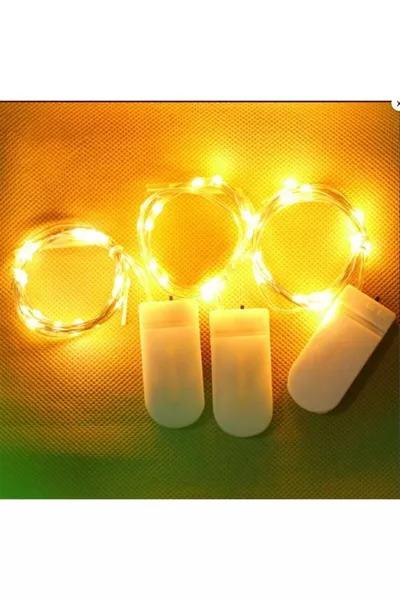 2 Metre Güç Kutulu Kendinden Pilli Led Işığı! Sarı Led Işığı! Ince Kutulu