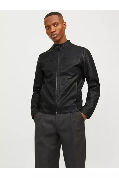 سترة جيوانر جلدية رجالية سوداء رقم 