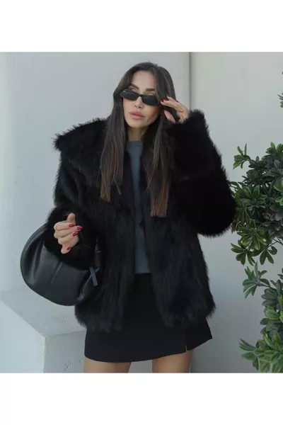 جاكيت فرو صناعي فاخر أسود نسائي MAZELF ملابس أطفال رضيعة