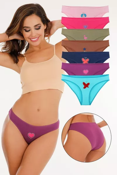 طقم 7 سراويل داخلية نسائية بطبعة حجرية من القطن - 