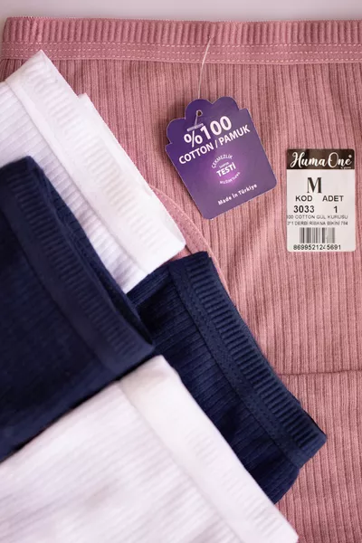 Women's % Cotton 5-Pack Ribbed Waist Bikini Panties Navy, White, Dusty Rose 