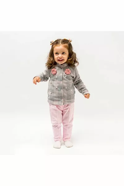 طقم أطفال ولد مكون من 3 قطع بموسم الربيع مع معطف واقٍ من المطر بنقشة إنديجو المربعات