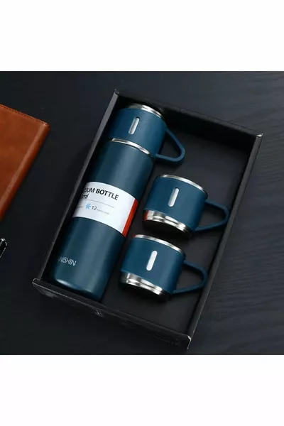 ترمس فراغي من الفولاذ المقاوم للصدأ  مل، مجموعة ترمس ساخن وبارد مع 3 أكواب