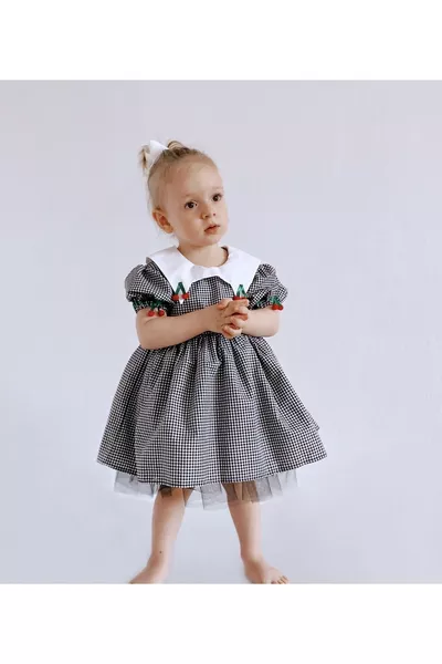 فستان بأكمام بطبعة الكرز والبطيخ