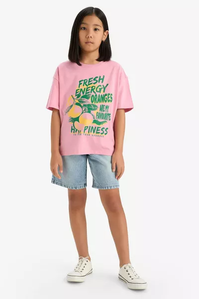 تيشيرت فتيات بأكمام قصيرة و ياقة دائرية، قصّة واسعة ومقاس كبير SM