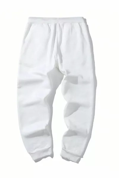 Долнище за джогинг с планински силует - бял принт, ластичен маншет, висока талия