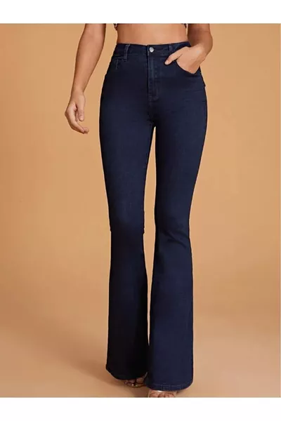 Lina Dark Blue Spanish Flare Jeans High Waist Power Lycra Denim Pants