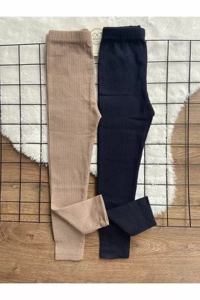 Set di 2 leggings per bambini in coste con chiffon