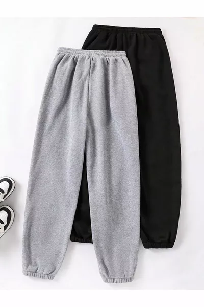BY FAMEL 2-Layer Jogger Winter Thick 3-Ply Pants with Pockets and Elastic Ankles - School and Daily Sweatpants