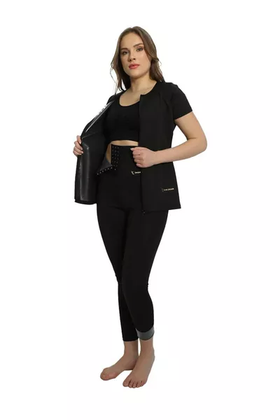 Set di leggings termici a vita alta con bottoni che snelliscono e vita sottile + body termico a maniche lunghe con zip