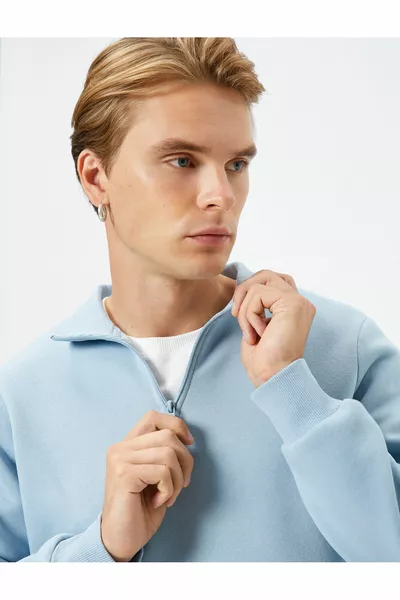 Half-Zip Sweatshirt High Neck Long Sleeve Fleece