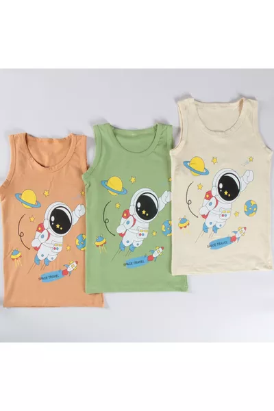 Boys' 3-Pack Tank Tops with Astronaut Print, % Cotton