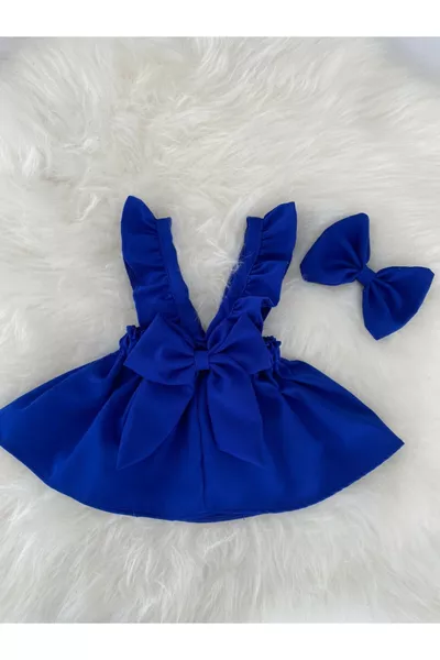 Ensemble salopette et bandeau bleu marine pour bébé fille