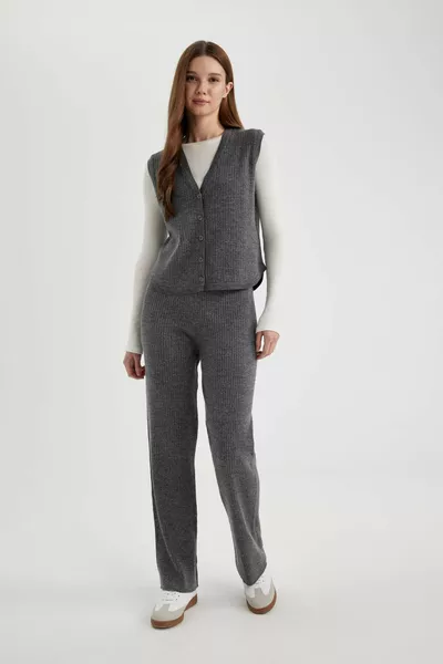 Straight Fit Basic Düz Triko Pantolon SP