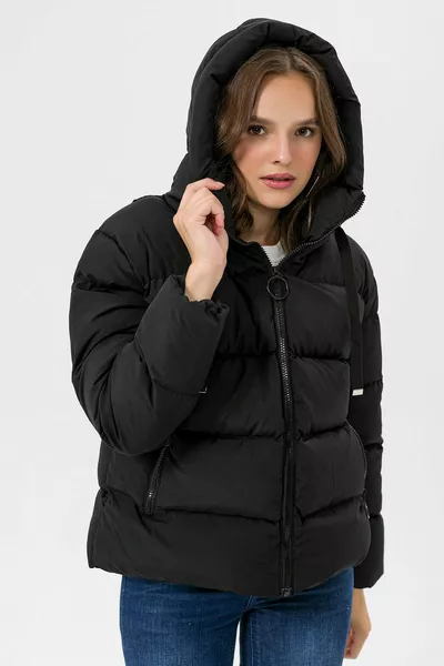 Женская стеганая куртка с капюшоном и гелевой вставкой  -