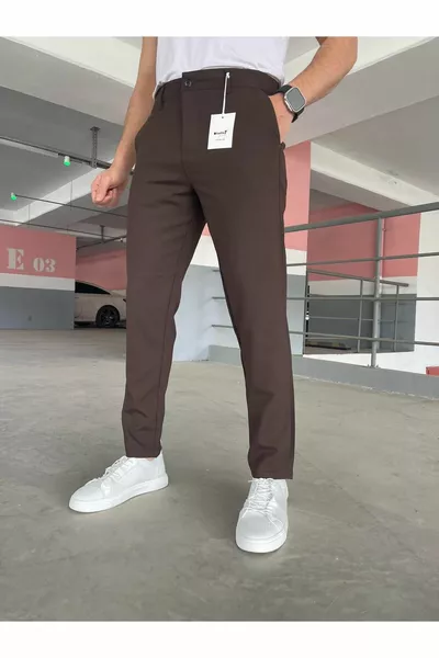 Erkek Kaliteli Kahverengi Renk Esnek Italyan Kesim Her Ortama Uygun Şık Ve Rahat Kumaş Pantolon