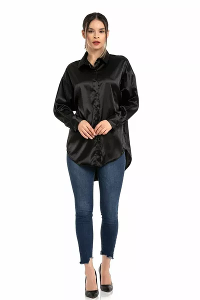 Black Satin Loose-Fit Shirt