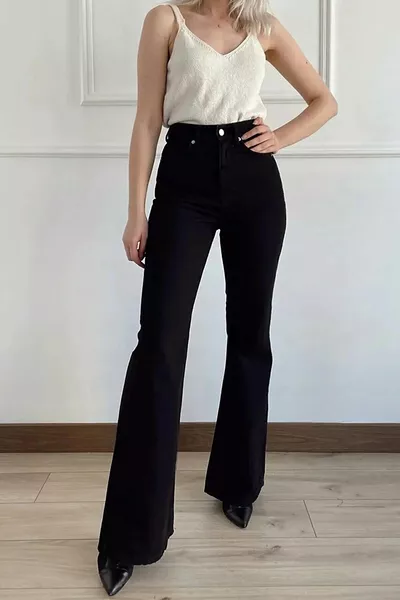 Jean femme noir taille très haute stretch flare style espagnol
