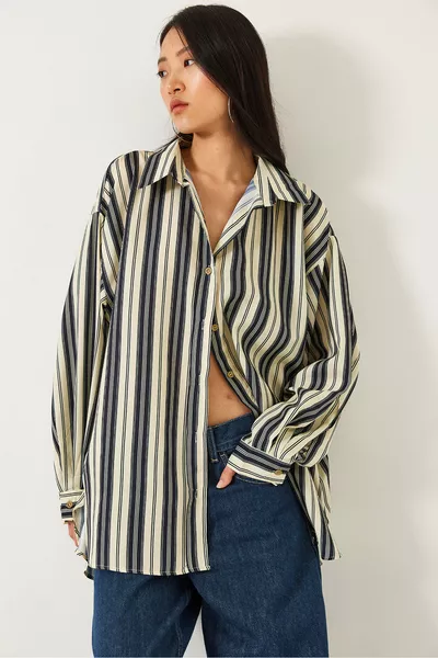 Damen Gestreiftes Oversize-Hemd  