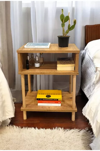 2-ladige Moderne Nachtkastje Slaapkamer Bedside Organizer Houten Poot Bijzettafel