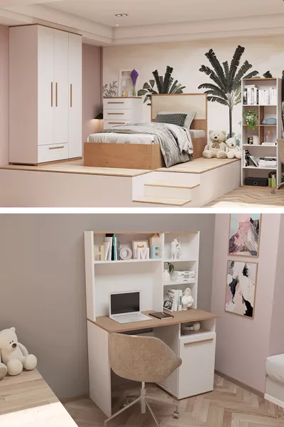 غرفة نوم إيڤا للشباب والأطفال جوز/أبيض