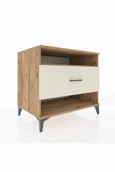 خزانة كرونوس بطابق واحد ودرج واحد من خشب الصنوبر وحجر العقيق