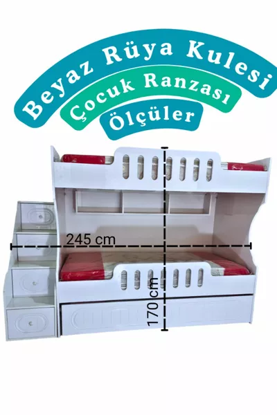 Детски триетажен белия кошмарен MDF креват за 3 души