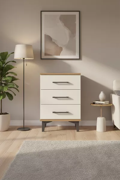 خزانة جانبية لونا بثلاثة أدراج - خشب الصنوبر وحجر العقيق | أنيقة وعملية