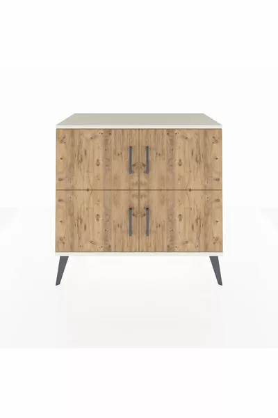 خزانة هايبرون بدرجين و4 أبواب، لون حجر القمر والصنوبر/حجر القمر