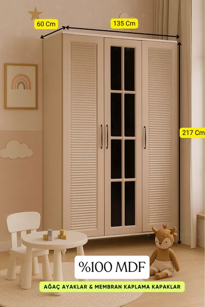 Fairy Tale 3-Door Cabinet | % MDF | REHAU Doors | Wooden Legs | Functional and Stylish