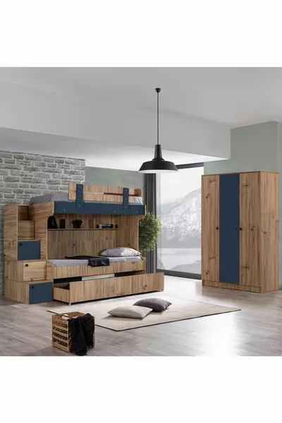 Letto a castello, Letto a castello con ripiano Riva + Armadio a 3 ante