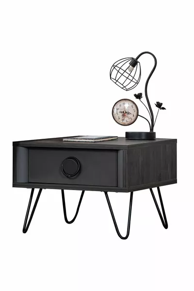 غرفة نوم شباب جيل جديد سوداء - خزانة بثلاثة أبواب، سرير، منضدة جانبية، كومود، مكتب، مكتبة