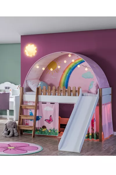 My House Children's Room Montessori Set Loft Bed with Slide Pink Playhouse