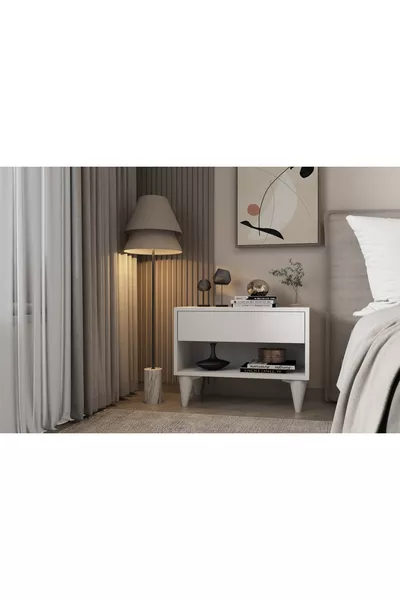 Nachtkastje met Lade en Vak, Wit op Poten