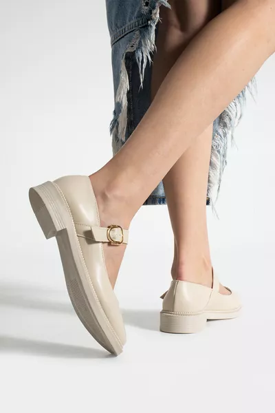 حذاء ماري جين مريح يومي نسائي بلون البيج للبشرة