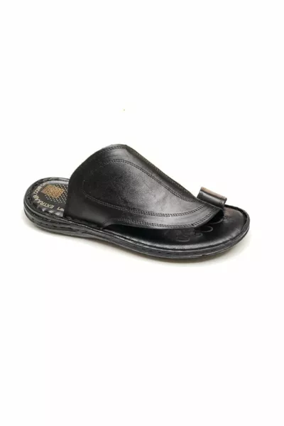 Erkek Siyah Hakiki Deri Parmak Arası Ortopedik Terlik