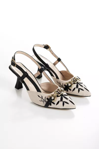 Damen Schwarze Leinen Alltag Offener Absatzschuh