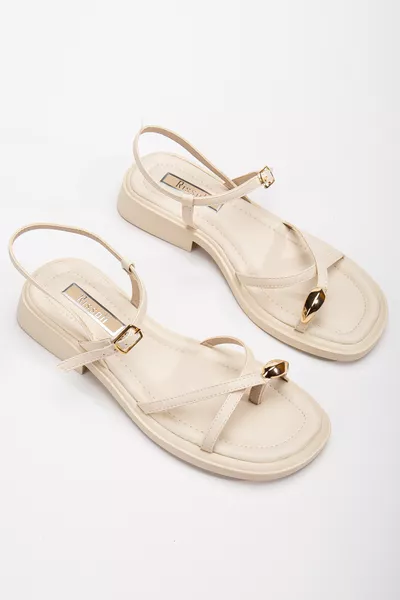RİSSOLİ Sandali da Giorno Donna Beige Panna con Dettaglio Anello Oro