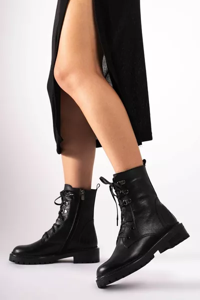 Stivali lunghi da donna in vera pelle Cerniera laterale cucita Lacci postali