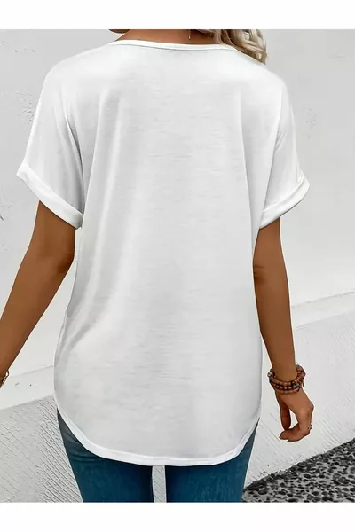 المرأة المطبوعة المرأة كبيرة الحجم سالاس الخامس الرقبة تي شيرت رث