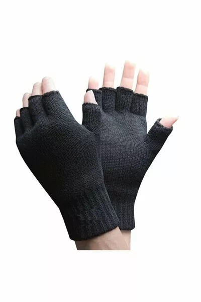 قفازات نصف إصبع بدون أصابع للرجال والنساء (للجنسين) أسود