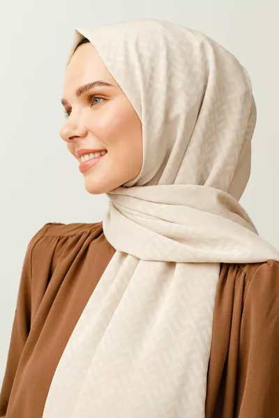 Krem Z Desen İpeksi Jakar Şal