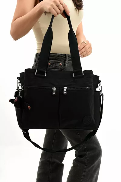 Scomparto oversize di colore nero da donna impermeabile increspato in tessuto a tracolla e borsa a tracolla