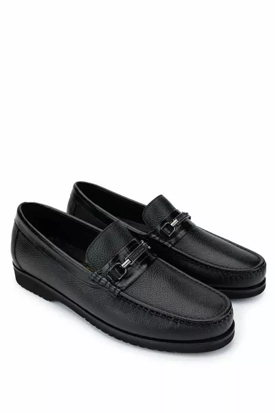 Schwarze Loafer-Schuhe aus echtem Leder für Herren