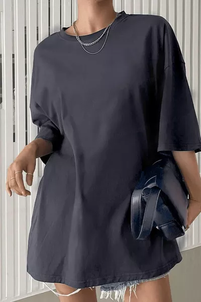 Smoked Basic Plain Unprinted Oversize Salas Boyfriend Women's T-shirt