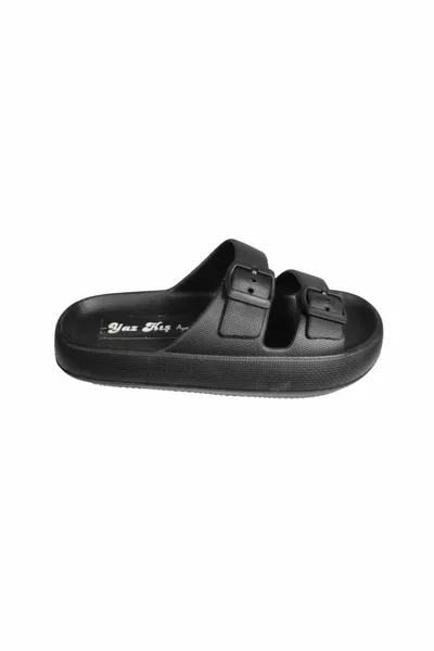 AKINBELLA Heren Zwart Marineblauw Dubbele Band Gesp Rubberen Zool Marine Zwembad Tuinslippers