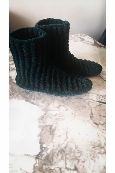 Hand Gebreide Fluwelen Smaragdgroene Home Boots Panduf