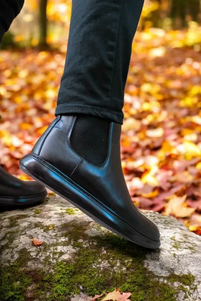 Bottes orthopédiques Chelsea de luxe noires pour hommes 