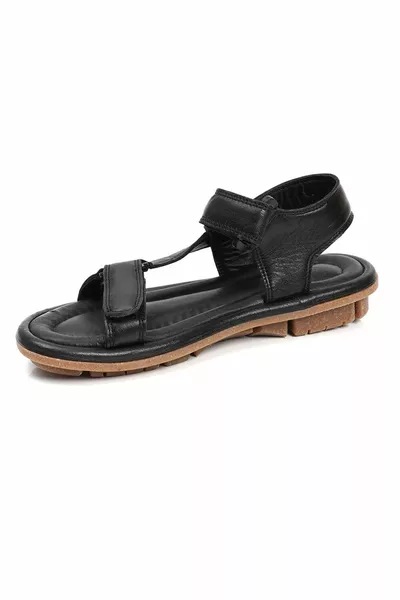 صندل جلد طبيعي أسود للسيدات 