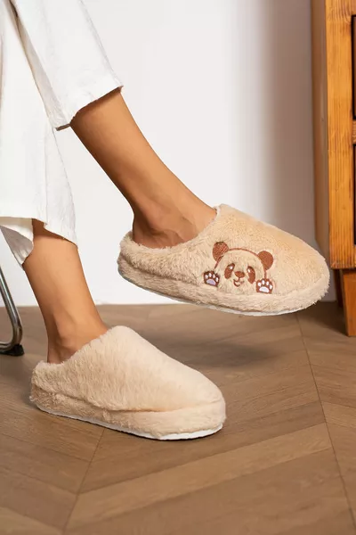 Плюшени панда детайлни дамски зимни чехли